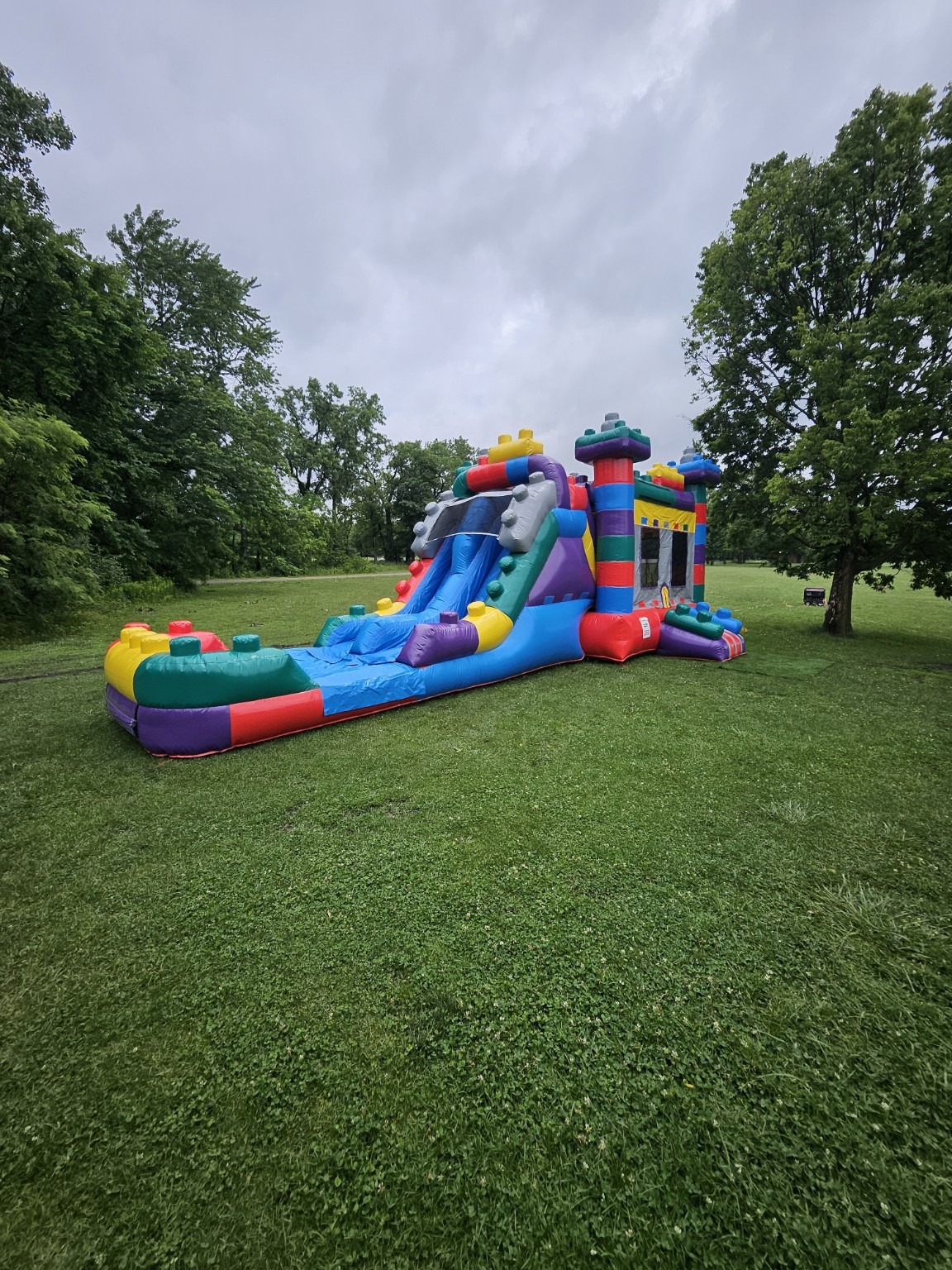 Colorful combo inflatable rental set up outdoors near Calumet City Illinois